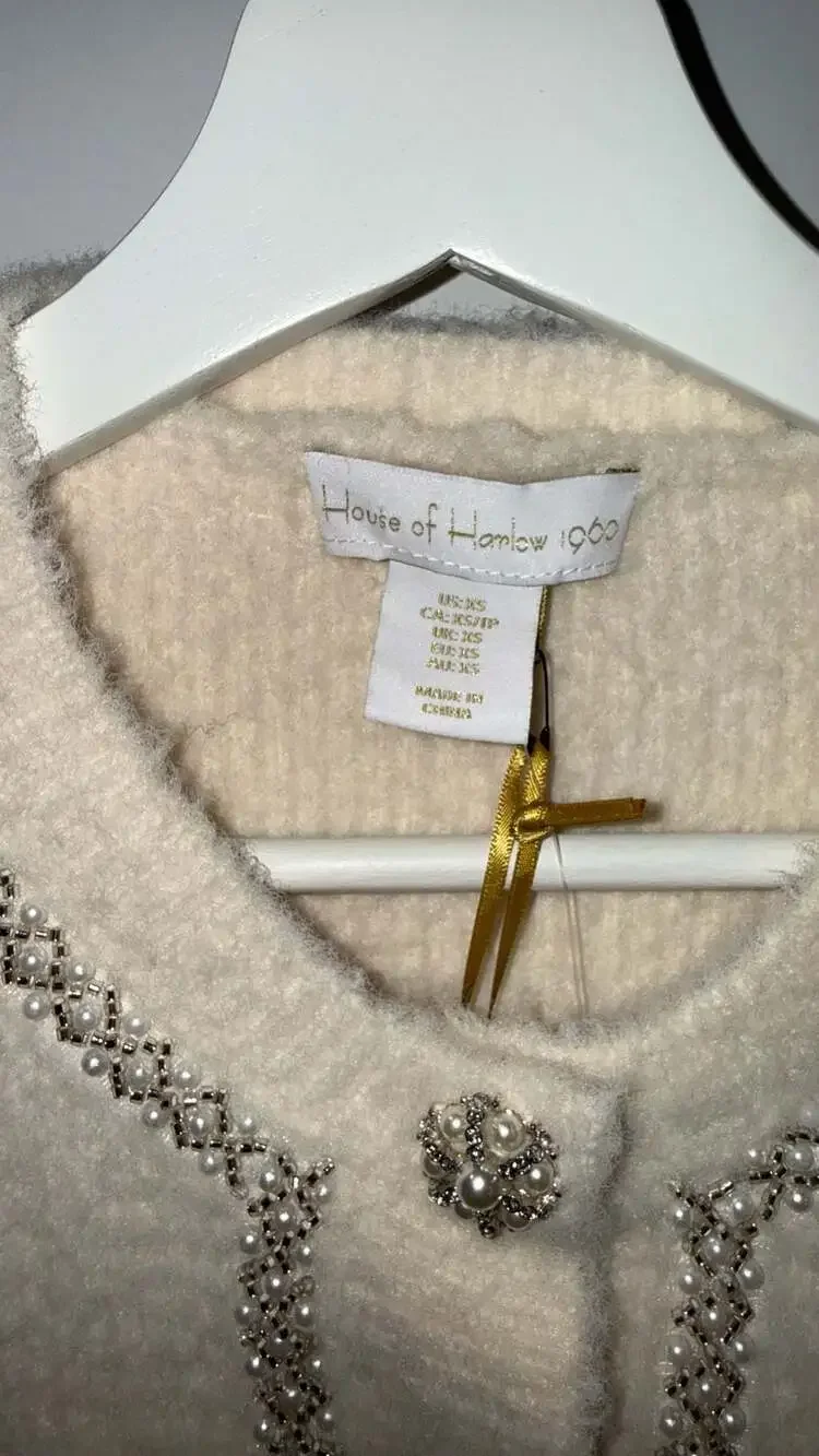 House of Harlow 1960 Embellished Cropped Cardigan Sweater Cream Size XS - Picture 3 of 5